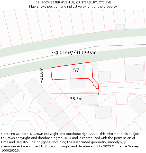 57, ROCHESTER AVENUE, CANTERBURY, CT1 3YE: Plot and title map