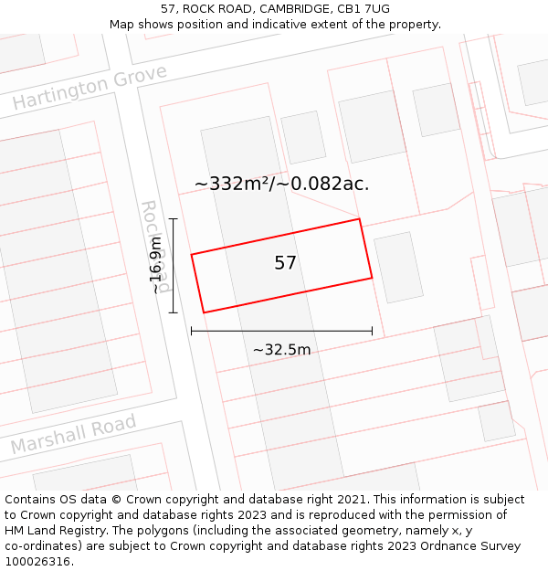 57, ROCK ROAD, CAMBRIDGE, CB1 7UG: Plot and title map