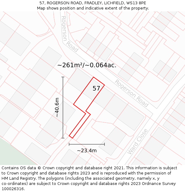 57, ROGERSON ROAD, FRADLEY, LICHFIELD, WS13 8PE: Plot and title map