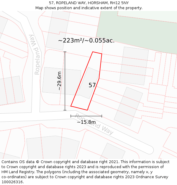 57, ROPELAND WAY, HORSHAM, RH12 5NY: Plot and title map