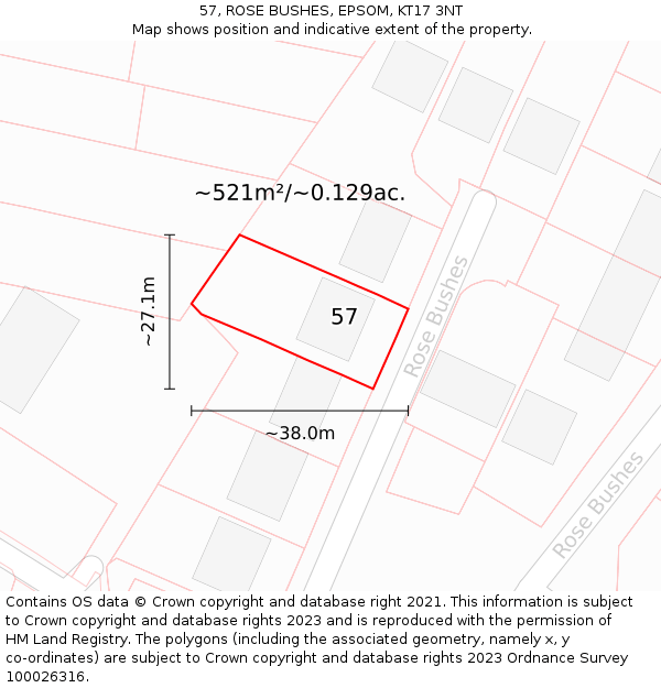 57, ROSE BUSHES, EPSOM, KT17 3NT: Plot and title map