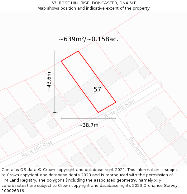 57, ROSE HILL RISE, DONCASTER, DN4 5LE: Plot and title map