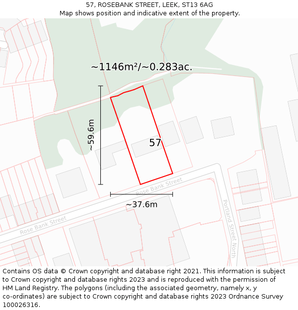 57, ROSEBANK STREET, LEEK, ST13 6AG: Plot and title map