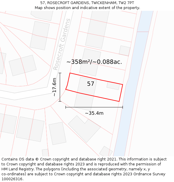 57, ROSECROFT GARDENS, TWICKENHAM, TW2 7PT: Plot and title map