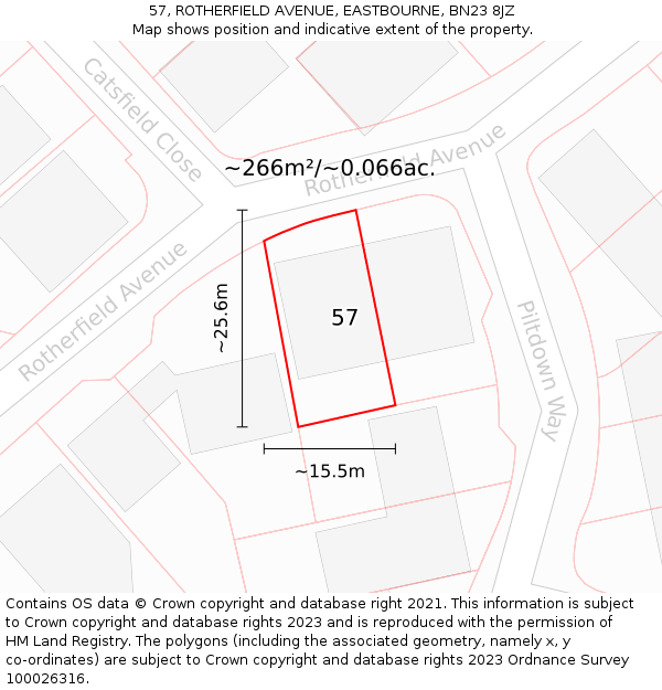 57, ROTHERFIELD AVENUE, EASTBOURNE, BN23 8JZ: Plot and title map