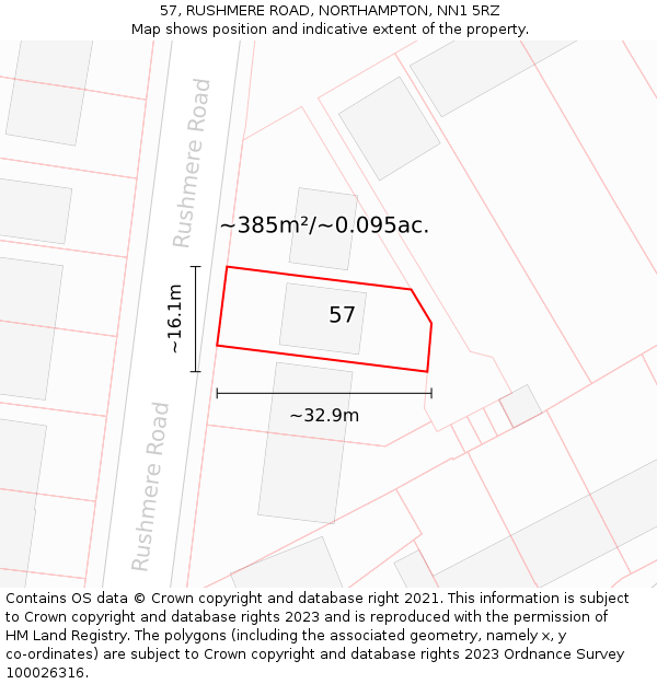 57, RUSHMERE ROAD, NORTHAMPTON, NN1 5RZ: Plot and title map