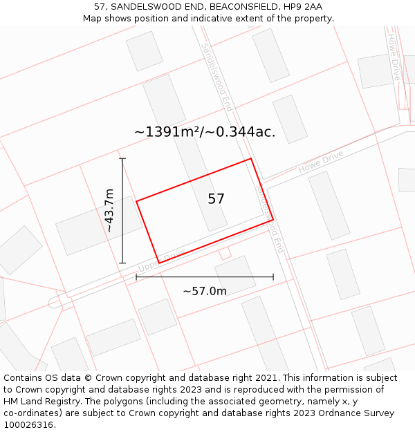 57, SANDELSWOOD END, BEACONSFIELD, HP9 2AA: Plot and title map