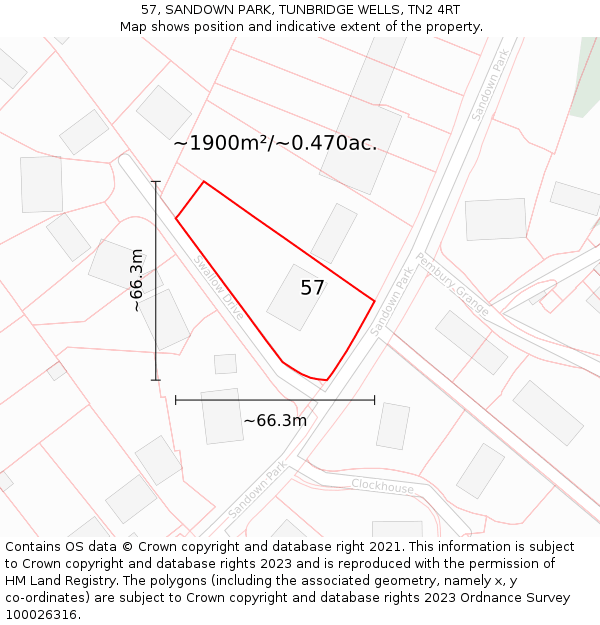 57, SANDOWN PARK, TUNBRIDGE WELLS, TN2 4RT: Plot and title map