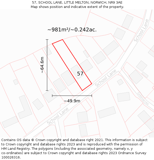 57, SCHOOL LANE, LITTLE MELTON, NORWICH, NR9 3AE: Plot and title map