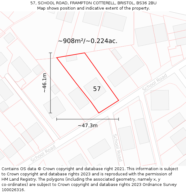 57, SCHOOL ROAD, FRAMPTON COTTERELL, BRISTOL, BS36 2BU: Plot and title map