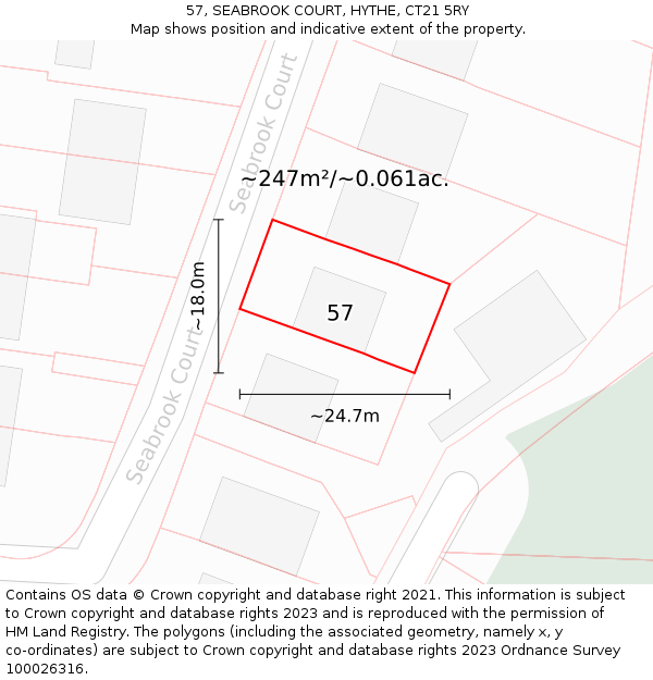 57, SEABROOK COURT, HYTHE, CT21 5RY: Plot and title map