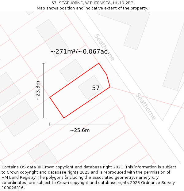 57, SEATHORNE, WITHERNSEA, HU19 2BB: Plot and title map