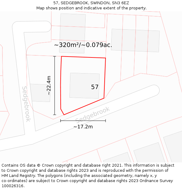 57, SEDGEBROOK, SWINDON, SN3 6EZ: Plot and title map