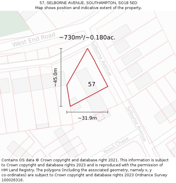 57, SELBORNE AVENUE, SOUTHAMPTON, SO18 5ED: Plot and title map