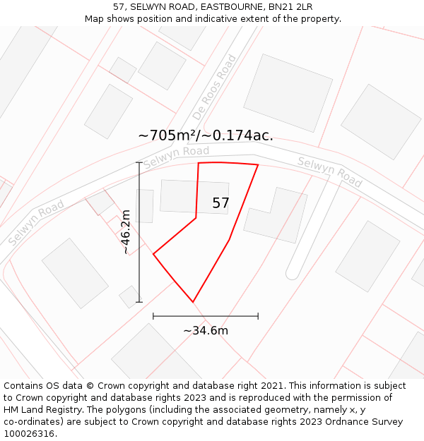 57, SELWYN ROAD, EASTBOURNE, BN21 2LR: Plot and title map