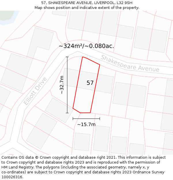 57, SHAKESPEARE AVENUE, LIVERPOOL, L32 9SH: Plot and title map