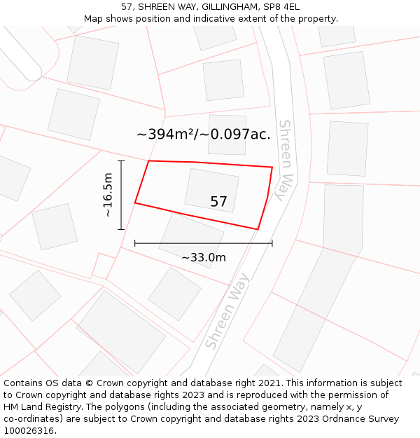 57, SHREEN WAY, GILLINGHAM, SP8 4EL: Plot and title map