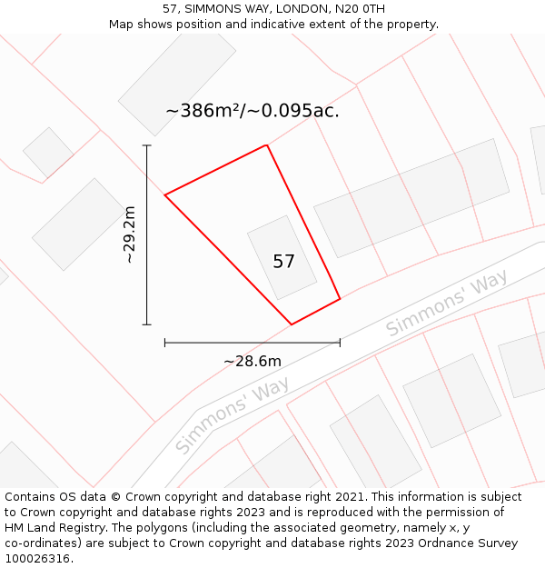 57, SIMMONS WAY, LONDON, N20 0TH: Plot and title map