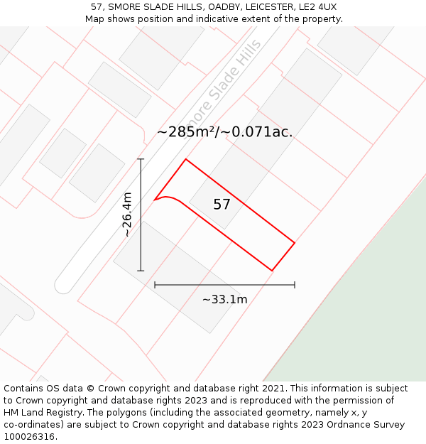 57, SMORE SLADE HILLS, OADBY, LEICESTER, LE2 4UX: Plot and title map