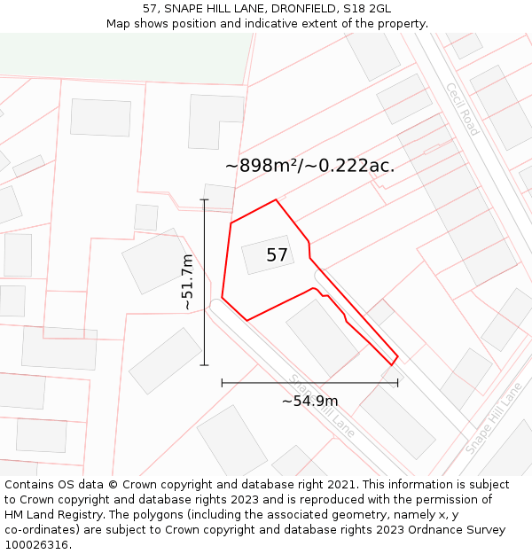 57, SNAPE HILL LANE, DRONFIELD, S18 2GL: Plot and title map