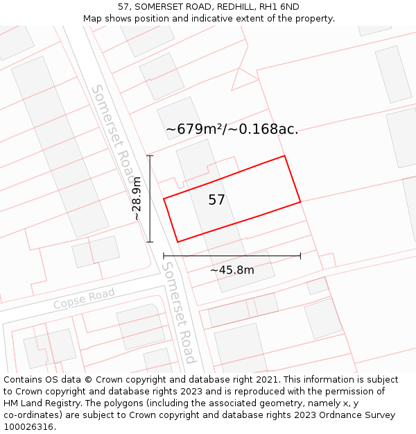 57, SOMERSET ROAD, REDHILL, RH1 6ND: Plot and title map