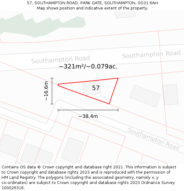 57, SOUTHAMPTON ROAD, PARK GATE, SOUTHAMPTON, SO31 6AH: Plot and title map