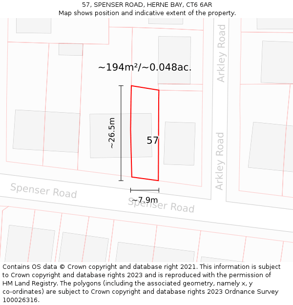 57, SPENSER ROAD, HERNE BAY, CT6 6AR: Plot and title map