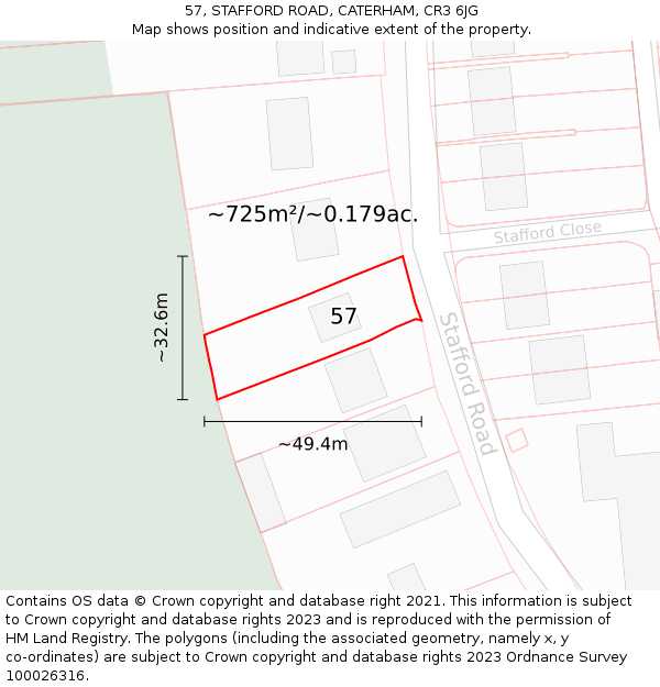 57, STAFFORD ROAD, CATERHAM, CR3 6JG: Plot and title map