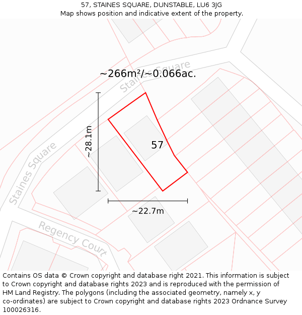 57, STAINES SQUARE, DUNSTABLE, LU6 3JG: Plot and title map