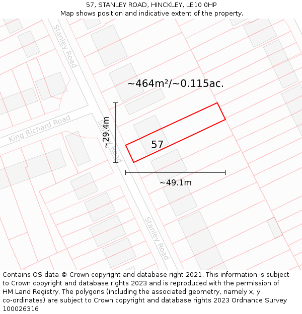 57, STANLEY ROAD, HINCKLEY, LE10 0HP: Plot and title map