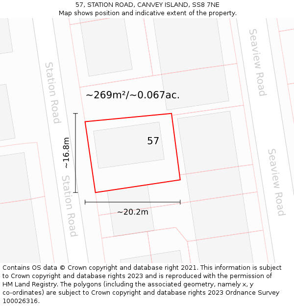 57, STATION ROAD, CANVEY ISLAND, SS8 7NE: Plot and title map