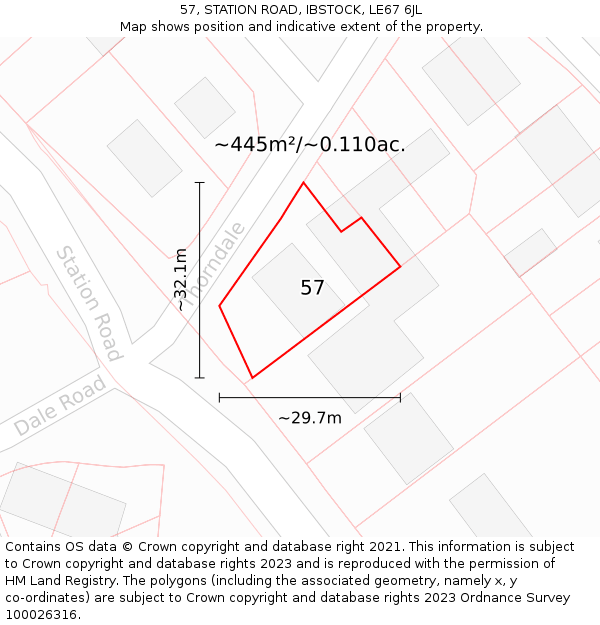 57, STATION ROAD, IBSTOCK, LE67 6JL: Plot and title map