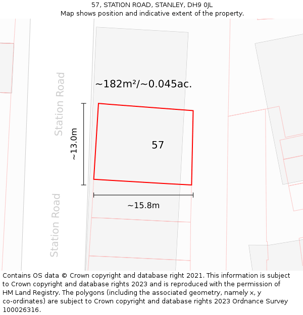57, STATION ROAD, STANLEY, DH9 0JL: Plot and title map