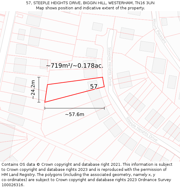 57, STEEPLE HEIGHTS DRIVE, BIGGIN HILL, WESTERHAM, TN16 3UN: Plot and title map