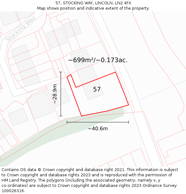 57, STOCKING WAY, LINCOLN, LN2 4FX: Plot and title map