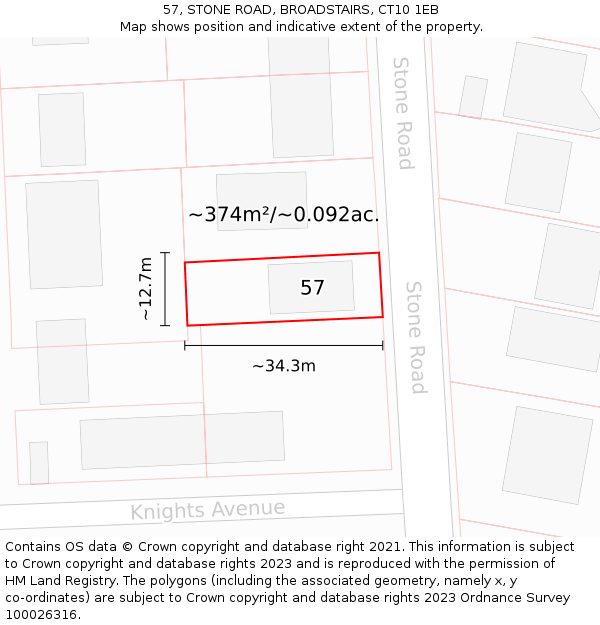 57, STONE ROAD, BROADSTAIRS, CT10 1EB: Plot and title map