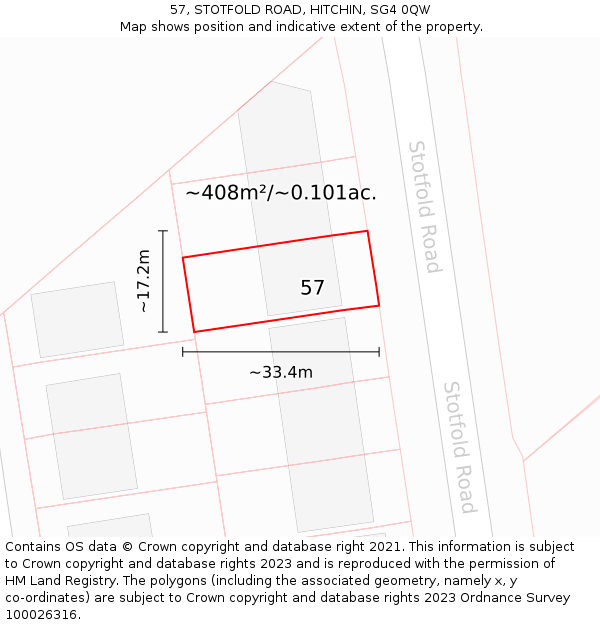 57, STOTFOLD ROAD, HITCHIN, SG4 0QW: Plot and title map