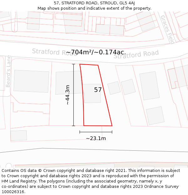 57, STRATFORD ROAD, STROUD, GL5 4AJ: Plot and title map