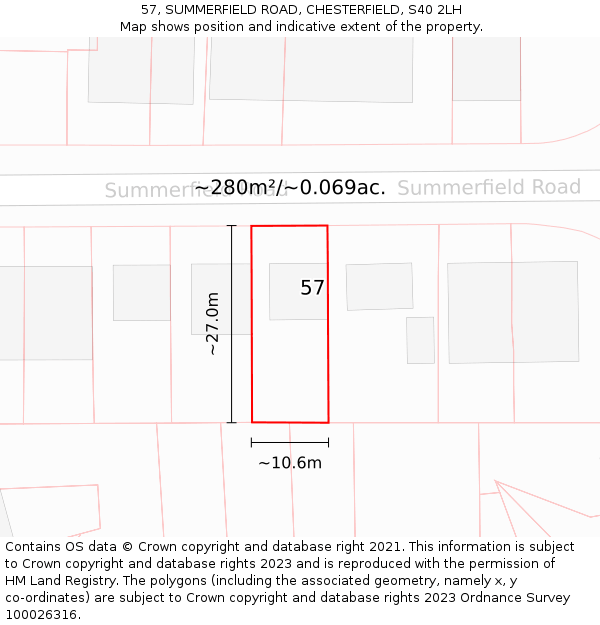 57, SUMMERFIELD ROAD, CHESTERFIELD, S40 2LH: Plot and title map