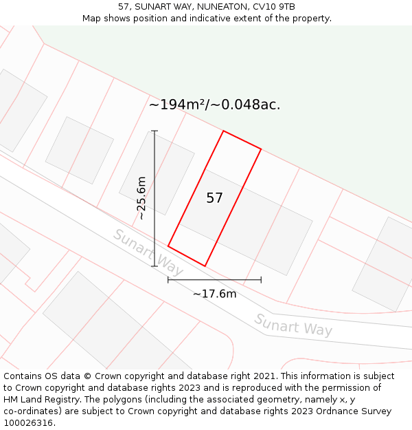 57, SUNART WAY, NUNEATON, CV10 9TB: Plot and title map