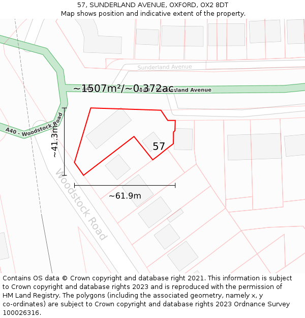 57, SUNDERLAND AVENUE, OXFORD, OX2 8DT: Plot and title map