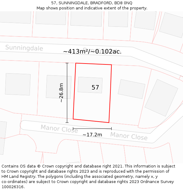 57, SUNNINGDALE, BRADFORD, BD8 0NQ: Plot and title map