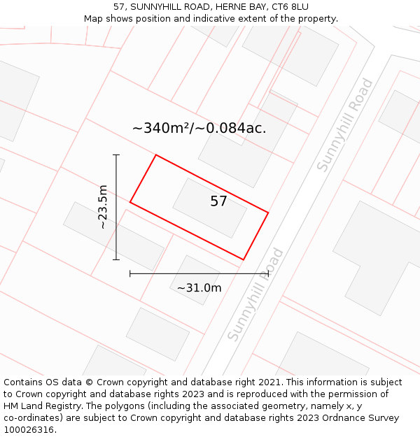 57, SUNNYHILL ROAD, HERNE BAY, CT6 8LU: Plot and title map