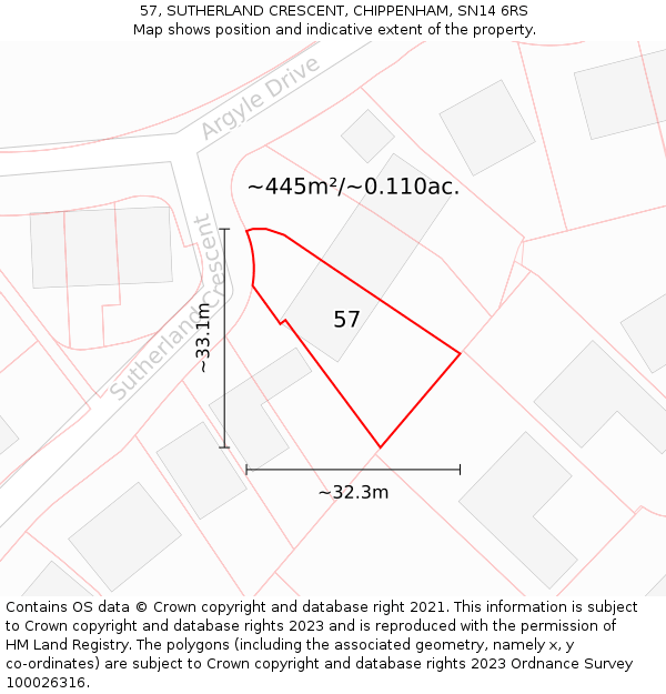 57, SUTHERLAND CRESCENT, CHIPPENHAM, SN14 6RS: Plot and title map