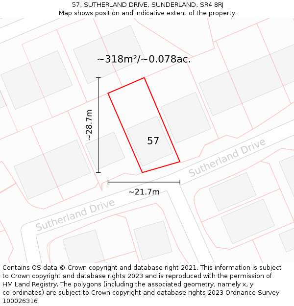 57, SUTHERLAND DRIVE, SUNDERLAND, SR4 8RJ: Plot and title map