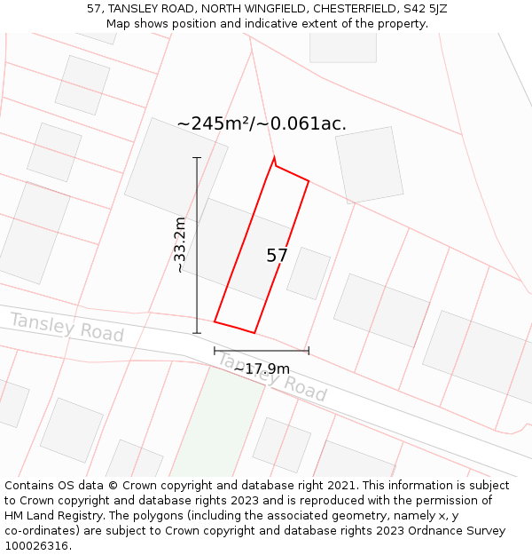 57, TANSLEY ROAD, NORTH WINGFIELD, CHESTERFIELD, S42 5JZ: Plot and title map