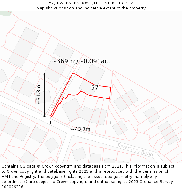 57, TAVERNERS ROAD, LEICESTER, LE4 2HZ: Plot and title map