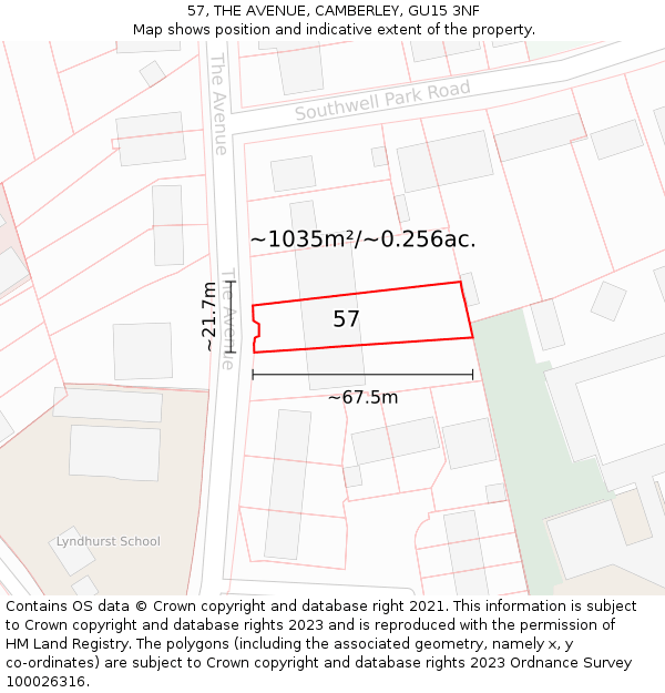 57, THE AVENUE, CAMBERLEY, GU15 3NF: Plot and title map