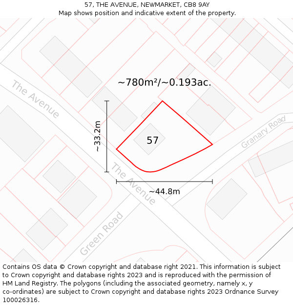 57, THE AVENUE, NEWMARKET, CB8 9AY: Plot and title map