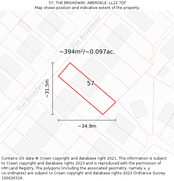 57, THE BROADWAY, ABERGELE, LL22 7DF: Plot and title map